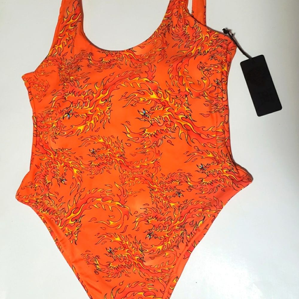 NWT Ed Hardy Orange Firebird One Piece Swim/Bathing Suit - Size L